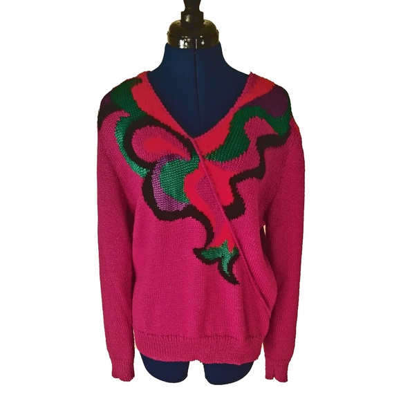 Knit Concepts Sweaters - Vintage 90s Retro Chunky Ultra Violet Neon Sweater